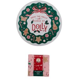 2 PC Lot Large Dolly Parton Round Christmas Door Hanger Sign and Tablecloth Pink